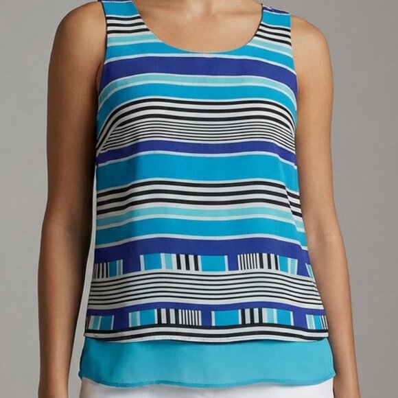 New,  Anthropologie Rose + Olive Chiffon Striped Layered Top - Picture 16 of 16